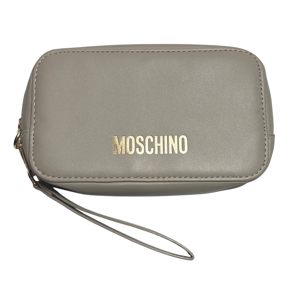 Moschino China Airlines Wristlet Pouch Gray Logo Travel Zip Clutch Bag